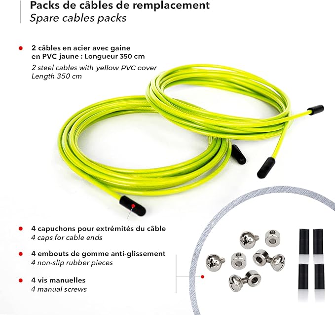 BRANK SPORTS® Pack of 2 Replacement Steel Ropes for all Jump Ropes | Length 12' | 2 Diameters and 7 Colors to Choose From | Replacement Bindings Included | Ideal for Advanced to Double Under