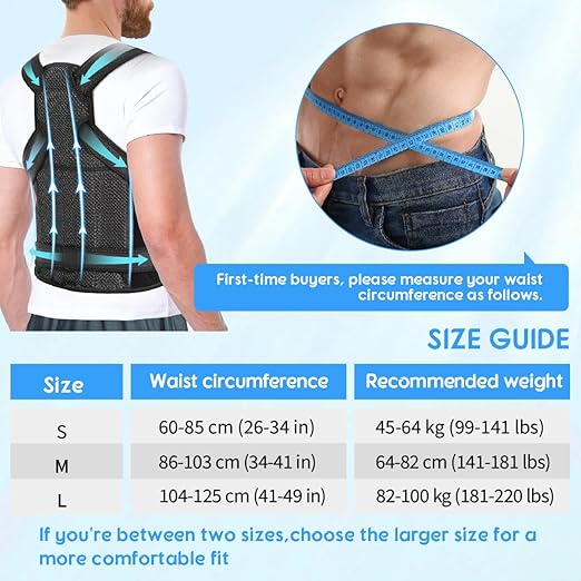 Posture Corrector for Women and Men, Full Back Brace with Breathable Mesh, Shoulder Straightener for Back & Neck Pain Relief, Spine Alignment & Hunchback Support(Black S)