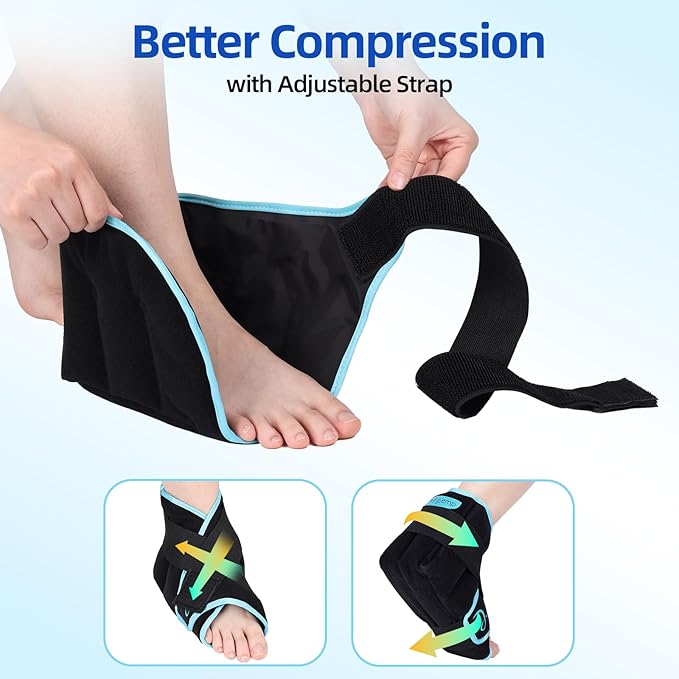Comfytemp Ankle Ice Pack Wrap for Plantar Fasciitis Relief, Foot Support Brace for Sprain, Cold Bag for Injury, Achilles Tendonitis, Heel Spur, Swelling, Hot Cold Compress, Running Essentials - 2 Pack