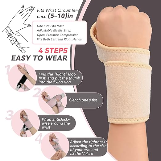 Wrist Brace for Carpal Tunnel 2 Pack Right Left Hand, Wrist Support Wraps for Women Men, Adjustable Wrist Brace for Day Night Support, Tendonitis, Arthritis, Weightlifting, Sports, Grey&Nude