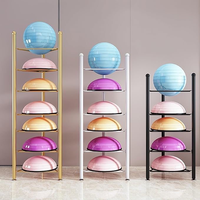 Black Exercise Half Balance Ball Storage Rack - Home Gym Workout Equipment 3/5/6/7 Tier Floor Stand Storage Organizer for Bosu Slam Bowling Medicine Balls(7 layer-190cm/74.8in)