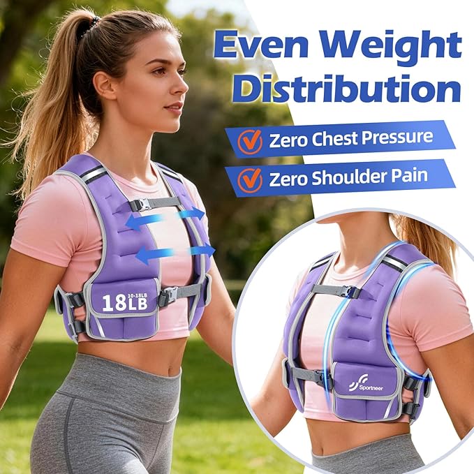 Sportneer Adjustable Weighted Vest Woman: 6-10lb/10-18lb Weighted Walking Vest for Women with 4/8 Weight Packs Fast Adjust Comfortable Weight Vest for Home Gym Burn Calories Strength Training Vests