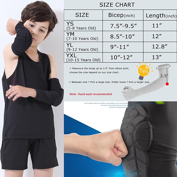 Kids Youth 5-15 Years Padded Arm Knee Sleeve Compression Leg Protective