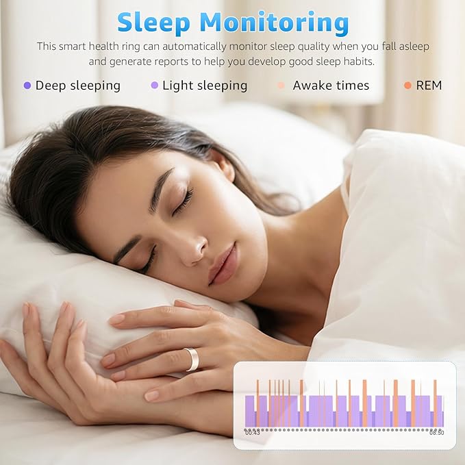 Smart Ring Health Tracker for Women & Men, Fitness Ring with Heart Rate Blood Oxygen, Sleep monitor, Step Tracker, IP68 Waterproof Compatible with iOS & Android, No Subscription Fee (Rose Gold, 9)