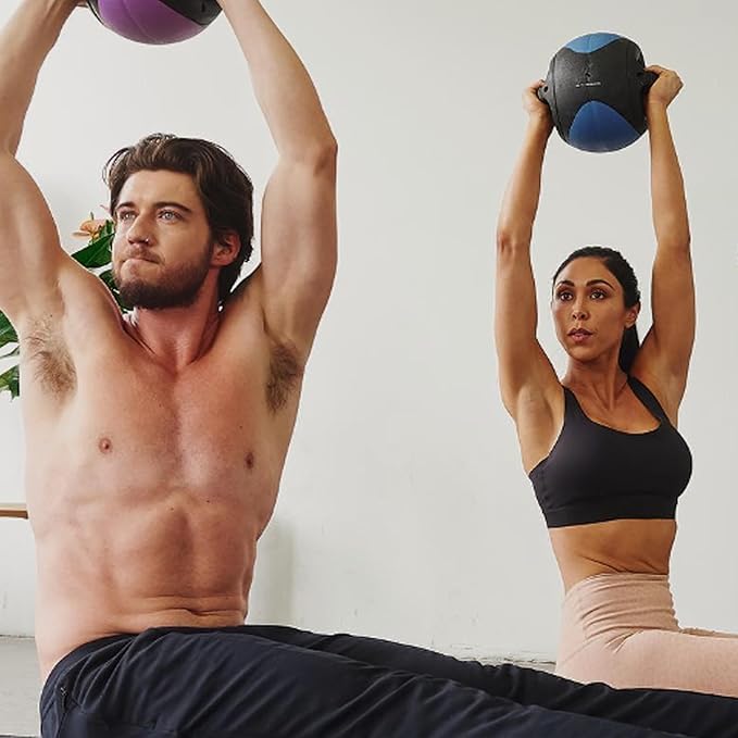 AEROMAT Dual Grip Power Medicine Balls for Abdominal Training and Rotational Movements - 9" Diameter - Weights Color-Coded