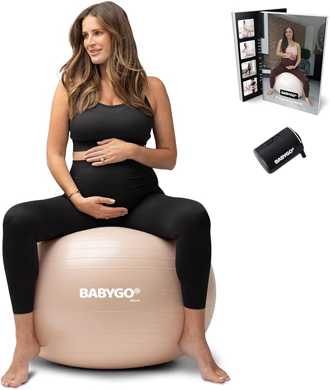 BABYGO Birthing Ball - Pregnancy Yoga Labor & Exercise Ball & Book Set Trimester Targeting, Maternity Physio, Birth & Recovery Plan Included Anti Burst Eco Friendly