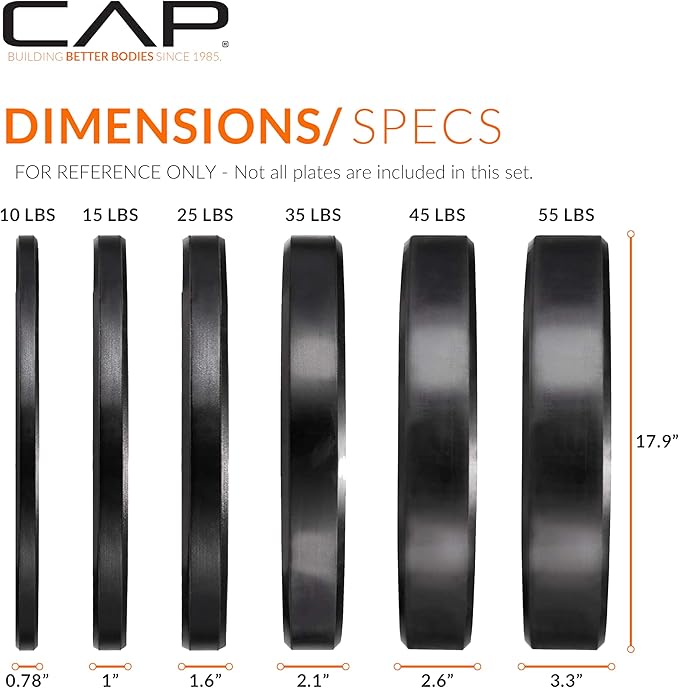 CAP Barbell Olympic Weight Set with 7ft Barbell & Bumper Plates | 160-370 lbs | Multiple Options