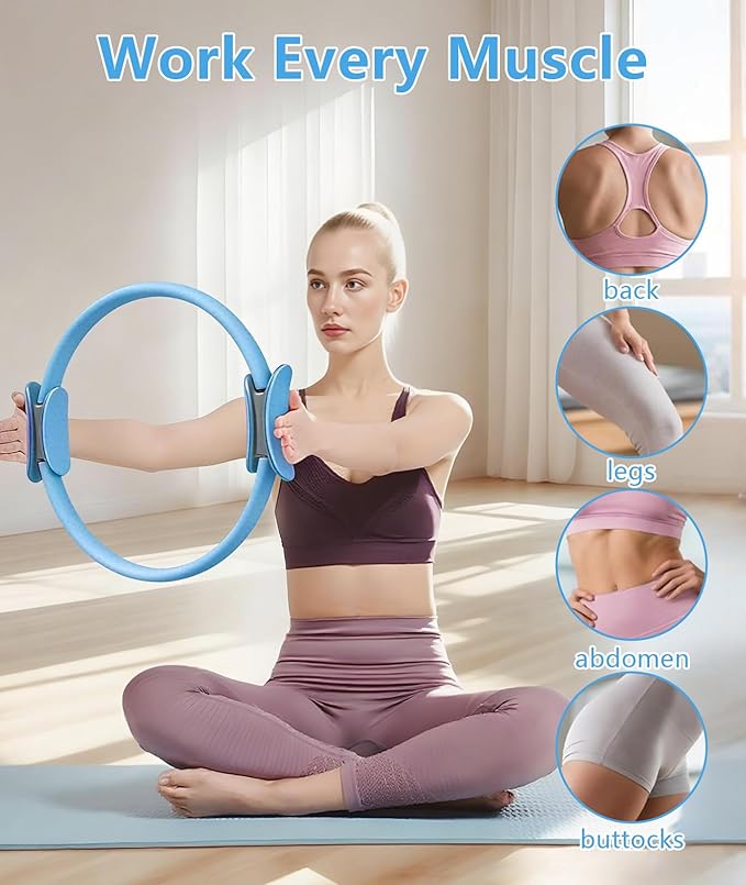 Pilates Ring Set with Adjustable Resistance - Full Body Workout Kit for Women, Portable Travel Bag & Anti-Slip Accessories