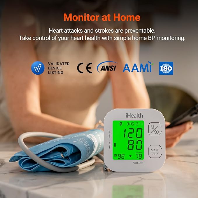 iHealth Track Smart Upper Arm Blood Pressure Monitor with Wide Range Cuff that fits Standard to Large Adult Arms, Bluetooth Compatible for iOS & Android Devices