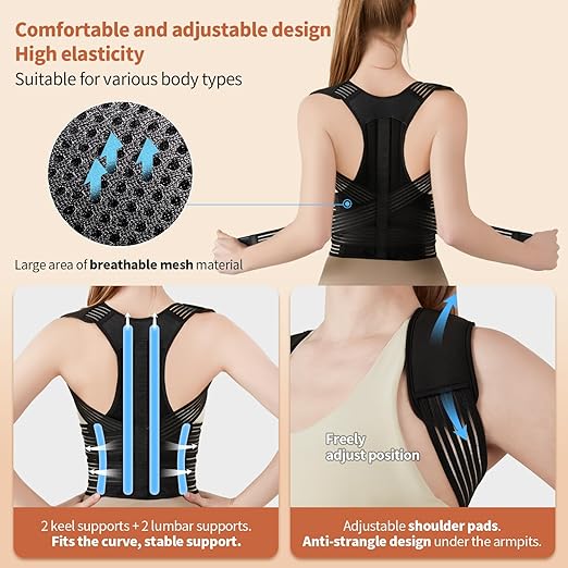 Posture Corrector for Women and Men, Back Support Brace for Neck Shoulder & Upper and Lower Back Pain Relief, Invisible Adjustable Lightweight Posture Corrector Under Clothes(Black, Small)