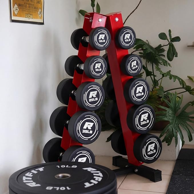 RitFit 5-250 LBS PVC Encased Round Dumbbell sets with Knurled Handle and Optional Rack, Strength Training Equipment for Home Gym