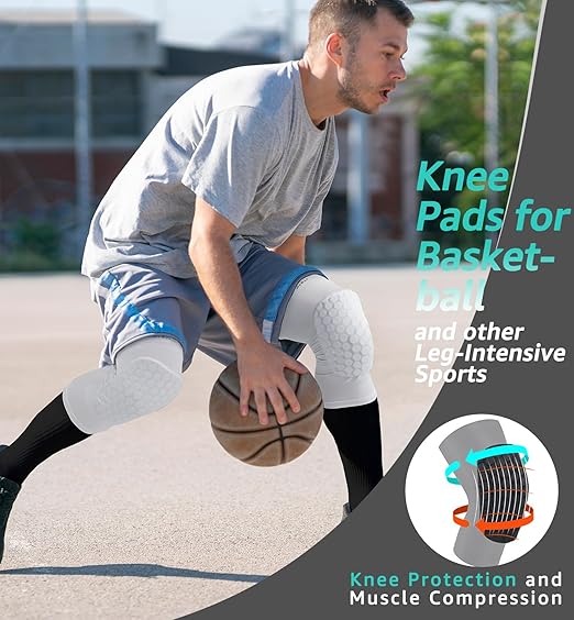 HiRui Knee Pads for Kids Youth Adult, Basketball Baseball Knee Brace Knee Support, Collision Avoidance Kneepad Compression Knee Sleeve for Volleyball Football Cycling Running-1Pair (White, XS)