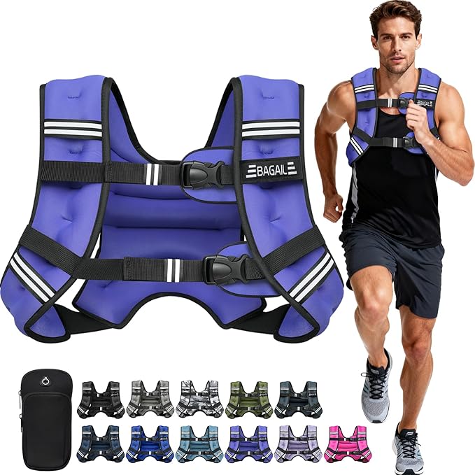 BAGAIL Comfort-Fit Weighted Vest for Woman, Even Weight Distribution, Faster Weight Loss, No-Chafe or Bounce for Walking & Running with Detachable Phone Pouch & Reflective Stripes (Available 5-30lbs)
