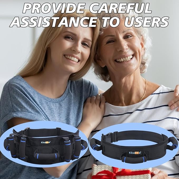 Gait Belt with Handles, Transfer Belt for Elderly, Patient Gait Belts, Transfer Belt Assist, Gait Belts for Seniors, Upgraded Using Rubber Handles (Black)