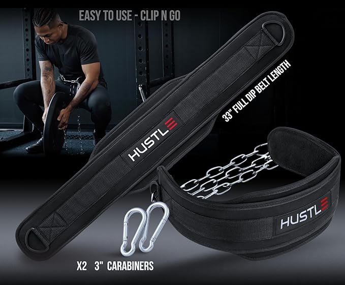 Dip Belt with Chain for Weightlifting – 42in Steel Belt Chain, 7in Padded Back Support, 400lb Capacity – Weighted Belt for Pullups, Dips, Squats – Heavy Duty Weight Belt for Men and Women