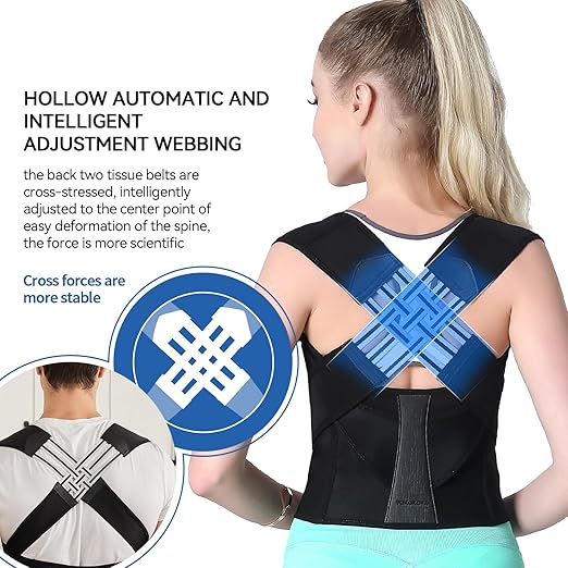 VOKOKOYA Posture Corrector for Women and Men,Adjustable Shoulder Straightener,Back Support Brace,Upper Spine scoliosis, hunchback Black Large