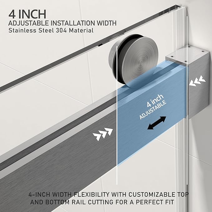56-60" W x 76" H Shower Door,Frameless Shower Door,Double Sliding Glass Shower Door with 3/8" (10mm) Clear SGCC Tempered Glass, Roller Disc System (Brushed Nickel, 60" Wx76 H-Double Sliding)