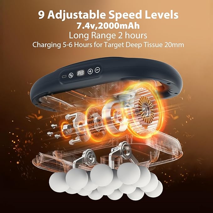 16 Head Massage Gun, Deep Tissue Percussion Massager with 9 Intensity Levels for Neck, Back, Shoulders, Legs Pain Relief & Recovery