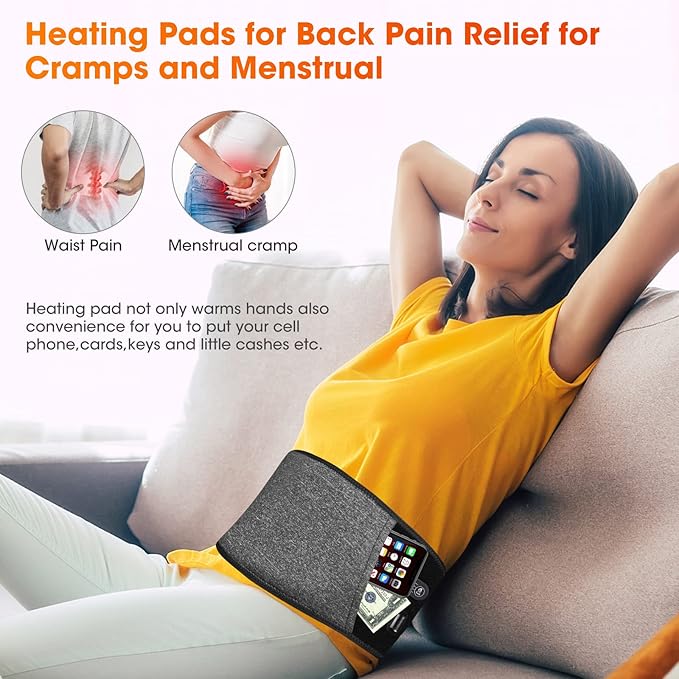 CUEHEAT Heated Waist Belt,Heating Pad for Lower Back and Belly, Rechargeable Battery Powered