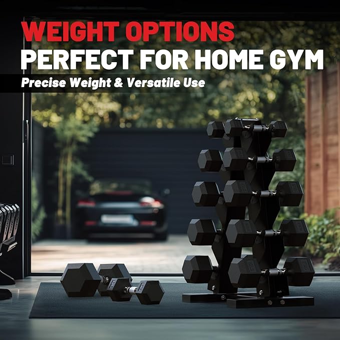 PAPABABE Hex Dumbbell Set with Rubber Grip 2.5-125lb, Odorless Rubber Coated Weight Fixed Dumbbells Set of 2, Weights for Women at Home, Hand Weights for Home Gym & Strength Training,Pesas Para Ejercicios