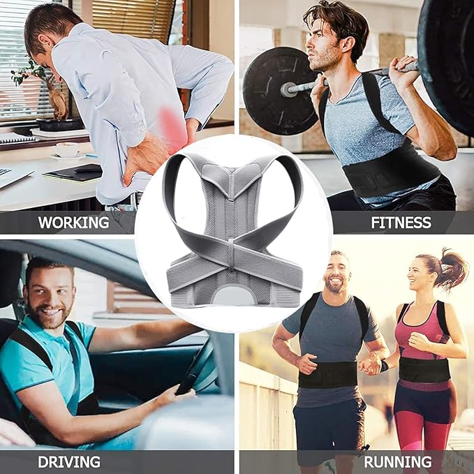 Posture Corrector for Women and Men, Adjustable Back Straightener Posture Corrector,Upper Lower Back Brace Support Belt for Men Women Body Neck Shoulder Trainer (XXXXL, Grey)