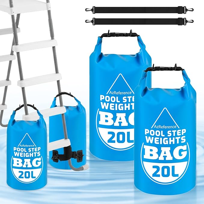 2 Pack Heavy Duty 20L/45LB Pool Ladder Weights, 500D PVC Waterproof Pool Step Sand Bags for Above Ground Swimming Pools Stair, Universal Foldable Pool Stair Weight with Handles