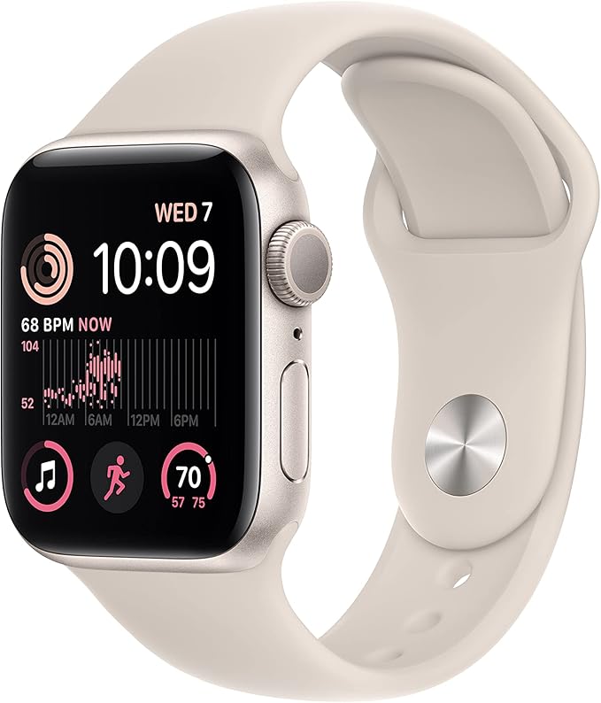 Apple Watch SE (2nd Gen) (GPS, 40mm) - Starlight Aluminum Case with Starlight Sport Band, M/L (Renewed)