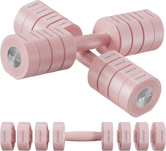 Dumbbell Set of 2, Adjustable Weight, Anti-slip Handle, Macaron Colors, Each 2.2/4.4/6.6/8.8 lbs, 4 in 1 Hand Weights for Women at Home, Blue