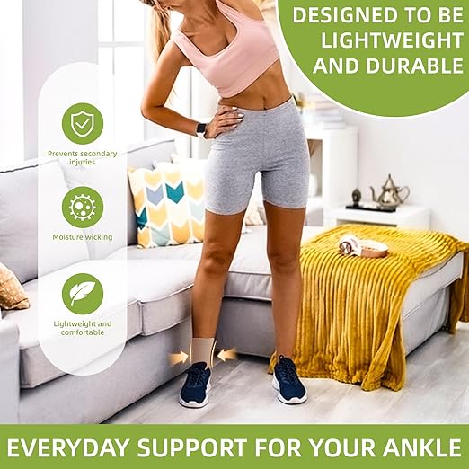 NeoTech Care Ankle Support Sleeve - Open Heel, Light, Elastic & Breathable Knitted Fabric - Medium Compression - For Men, Women, Kids - Right or Left Foot (Beige Color, Size S, 1 Unit)