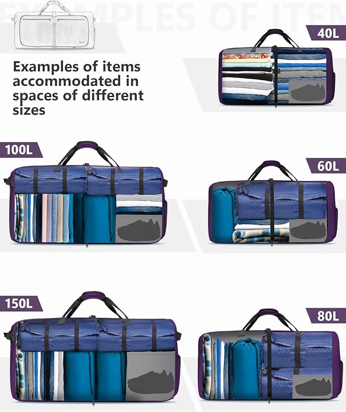 Gonex Large Foldable Travel Duffle Bag with Shoes Compartment, Packable Lightweight Water Repellent Duffel Bag for Camping Gym Weekender Bag