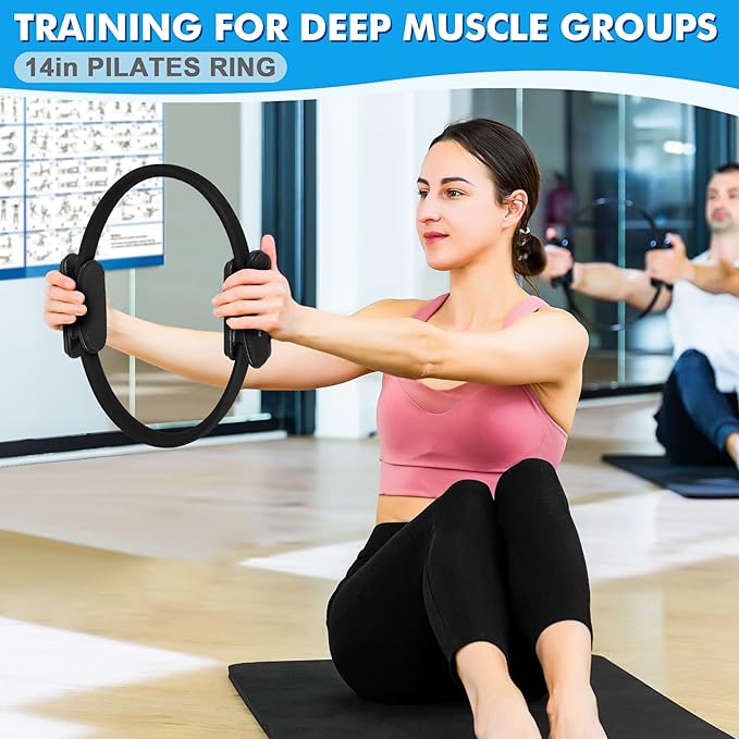 Goocrun Pilates Ring Set Exercise Equipment, with Exercise Resistance Bands Set, Pilates Ball, Sliding Disks. Portable Home Gym - with Fitness Guide Poster