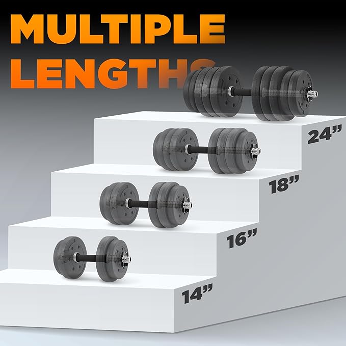 Yes4All Threaded Dumbbell Handles, Build Your Own Secure 14/16/18/24 Inch Dumbbell Bar Pair, Fit 1”–1.15” Plates Adjustable for Strength Progress, Non-Slip Star-Lock Collars, Tight Grip