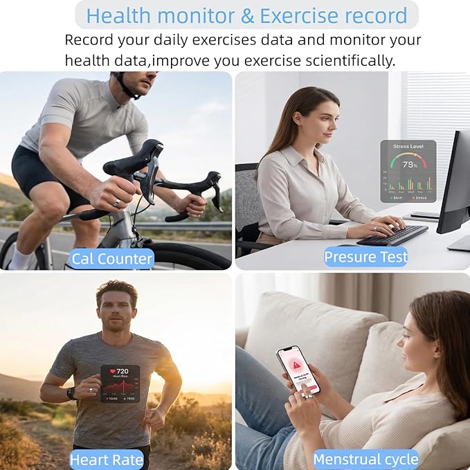 Smart Ring with Exclusive APP（no Subscription fee） & Bluetooth 5.1, Magnetic Charging 18mAh Battery, 24/7 Fitness & Health Monitor (Heart Rate, Blood Oxygen, Sleep Tracking) (Silver, 9#)