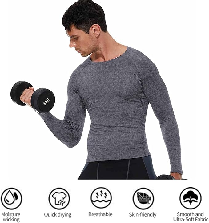SPVISE 1 or 3 Pack Men's Compression Shirts Long Sleeve Workout Gym T-Shirt Running Top Cool Dry Sports Baselayer Undershirts