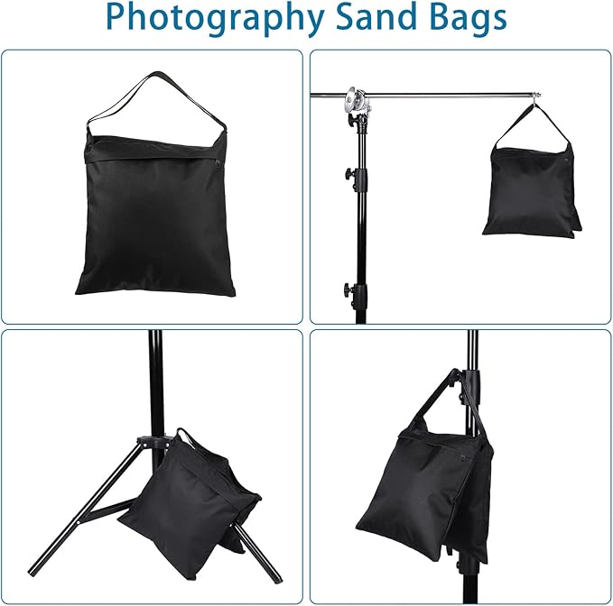 Nuogo Photography Sand Bags Heavy Duty Weight Bags with Metal Hooks, Stabilize Tripods for Wedding Outdoor, Photography Video Studio Boom Mics Furniture Against Wind