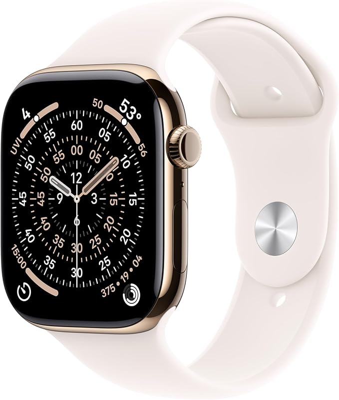 Apple Watch Series 11 [GPS + Cellular 46mm] Smartwatch with Gold Titanium Case with Light Blush Sport Band - M/L. Sleep Score, Fitness Tracker, Health Monitoring, Always-On Display, Water Resistant