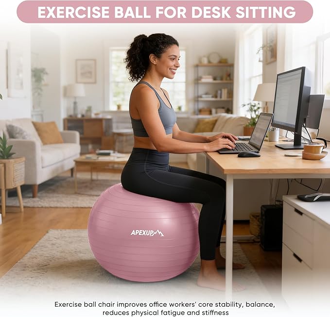 APEXUP Yoga Ball Exercise Ball Anti Slip Heavy Duty for Fitness, Balance & Core Workout, Balance Training, Pregnancy & Physical Therapy, 5 Sizes