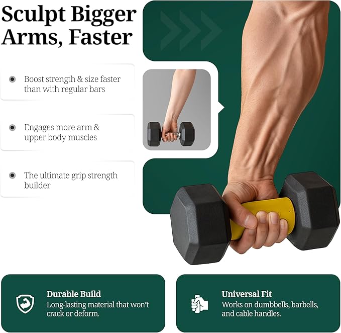 Tribus - Thick Grips for Dumbbells and Barbells, 2.05" & 2.44" Thick Dumbbell Grips for Men and Women, Extreme Arm & Forearm Builder Grip Strength, Barbell Grip for Weight Lifting