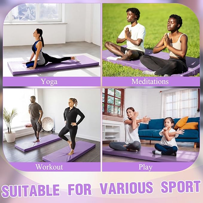 Lyrow 3 Inch 72"x 24" Thick Foldable Yoga Mat with Carry Strap, Non-slip Portable Foam Gym Mat for Yoga, Pilates and Stretching