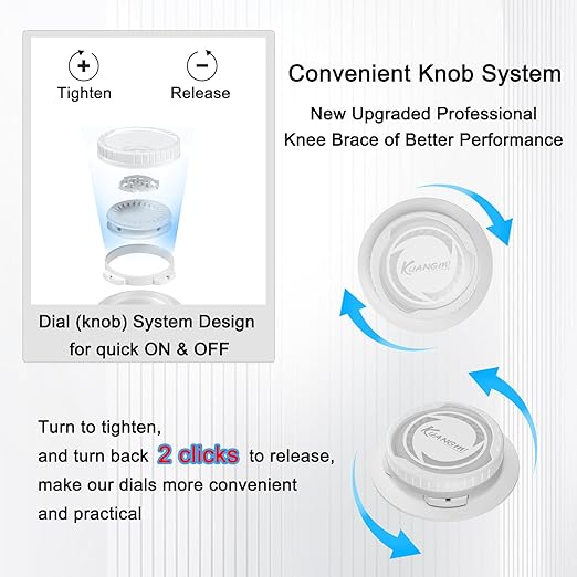 Kuangmi Knob Knee Brace for Pain Relief, Knee Support with Patella Gel Pad & Side Stabilizers, Compression Knee Sleeve for Workout, Arthritis, Joint Pain, Meniscus Tear (Blue White,Right,XX-Large,Single)