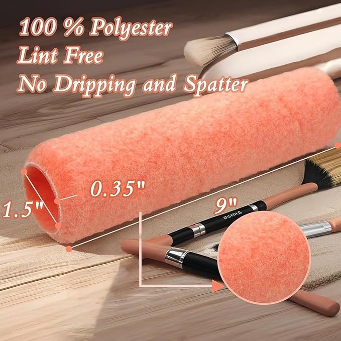 King Origin Paint Roller Covers, 12 Pack, 9 Inch Paint Roller, 3/8 Nap High Dense Roller Covers for Smooth and Textured Rough Surfaces
