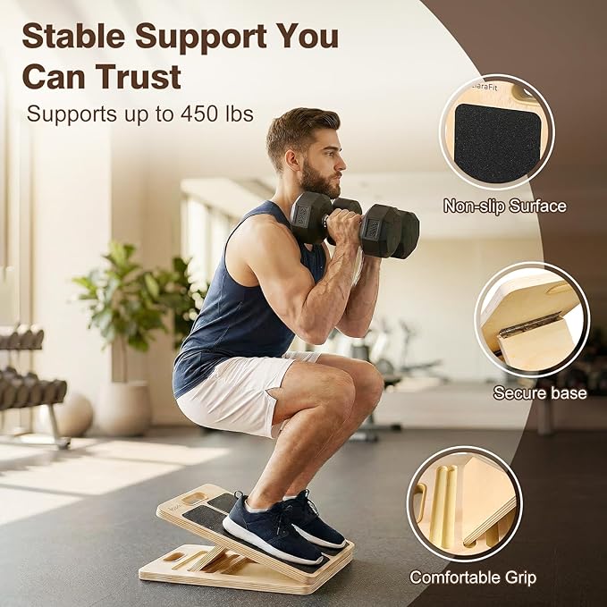 Adjustable Slant Board for Calf Stretching, Wooden Portable Stretcher, Foldable Incline Boards for Calves Ankle Achilles Tendon Knee Heel Muscle Stretch Exercise, Your 10 Minute Solution for Looser Calves