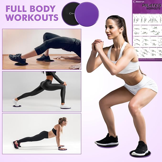 Goocrun Pilates Ring Set Exercise Equipment, with Exercise Resistance Bands Set, Pilates Ball, Sliding Disks. Portable Home Gym - with Fitness Guide Poster