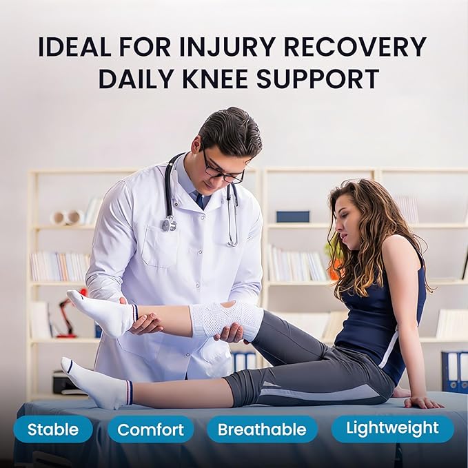 Galvaran Knee Brace with Side Stabilizers for Meniscal Tear Knee Pain ACL MCL Arthritis Injuries Recovery, Breathable Adjustable Knee Support for Men and Women