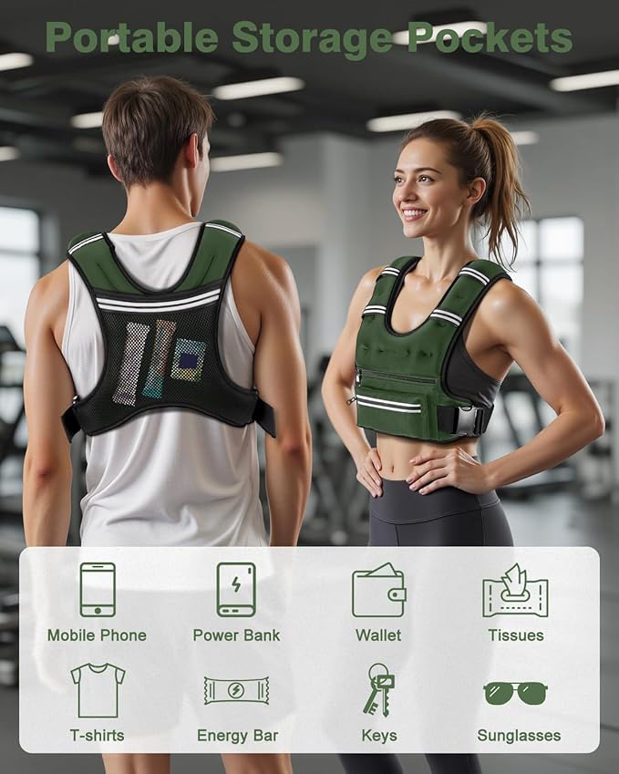 Weighted Vests for Women Men, 8 12 16 20 lb Weighted Vest with Storage Pockets, Rucking Vest with Reflective Stripe, Adjustable Straps Weight Vest for Running, Walking, Workout, Training