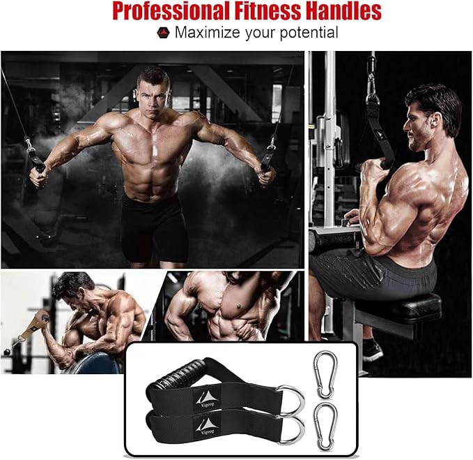 Heavy Duty Gym Exercise Handles Attachment for Cable Machine,Resistance Band,Pulley System Home Fitness Workout Equipment, with Elastic Rubber Grip and 2 Large Carabiners
