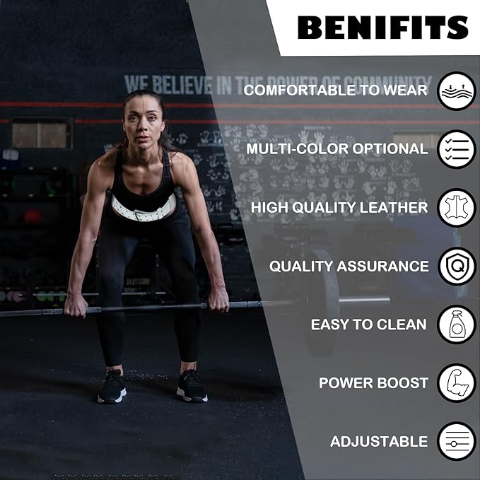 9mm Leather Fitness Weight Lifting Belt for Women&Men with 4 Inches Padded Lumbar Support for Power Lifting Workout & Squats Exercise