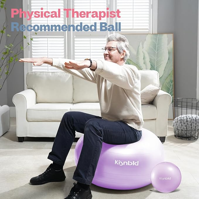 kisnbld Exercise Ball, Extra Thick Yoga Ball for Workout Pregnancy Stability, 4 Sizes Anti-Burst Balance Ball with Foot Pump - Heavy Duty Fitness Ball Chair for Office, Home & Gym