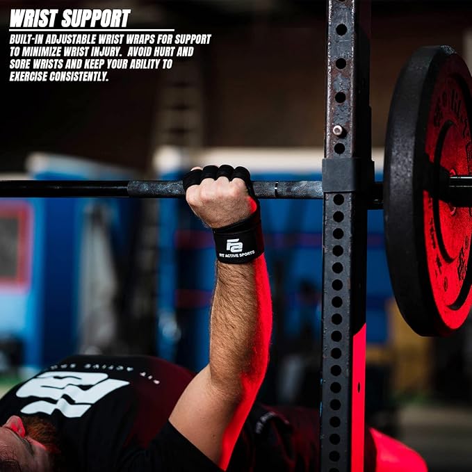 Fit Active Sports New Grip 2.0 Ventilated Weight Lifting Workout Gloves with Wrist Wraps for Gym Exercise, Weightlifting, Pull Ups - for Men & Women