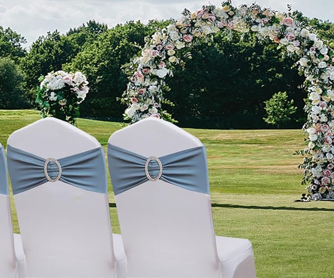 Dusty Blue Chair Sashes 50 Pack, Spandex Chair Bands Elastic Slider Chairs Bows for Wedding Party Reception Baby Shower Events Banquet Decor